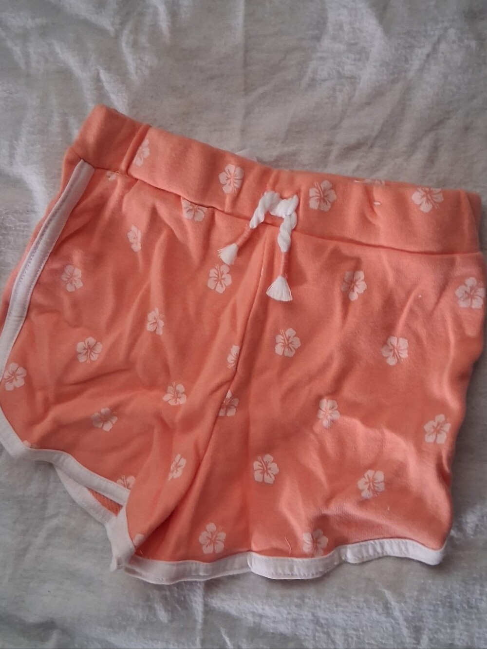 Talbots Coral Floral Athletic Shorts with White Trim and Drawstring
